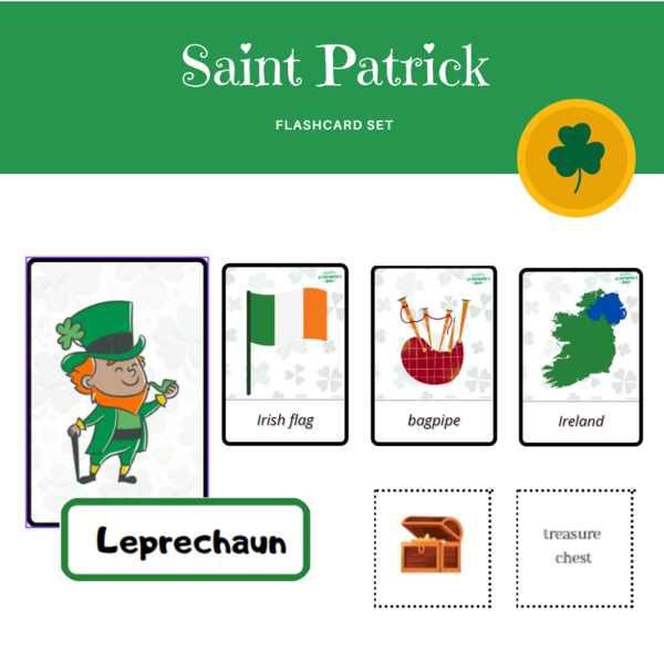 Sant Patrick's Day Flashcard Set - zestaw, karty obrazkowe i karty wyrazowe na Dzień Świętego Patryka