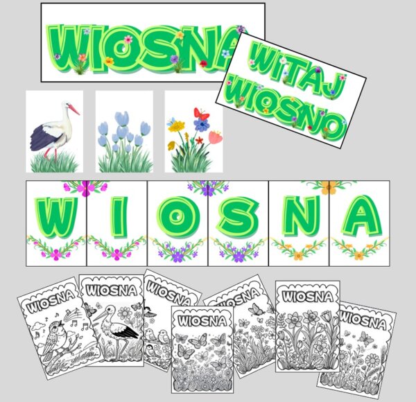 Wiosna - dekoracje, girlanda, kolorowanki