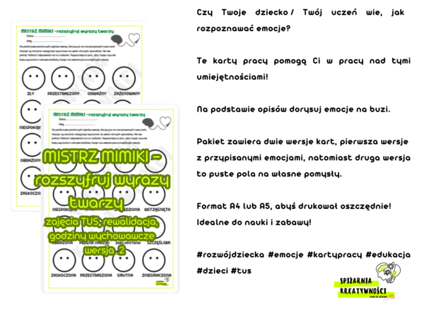 MISTRZ MIMIKI - rozszyfruj wyrazy twarzy (wersja 2) zajęcia TUS, rewalidacja, godziny wychowawcze