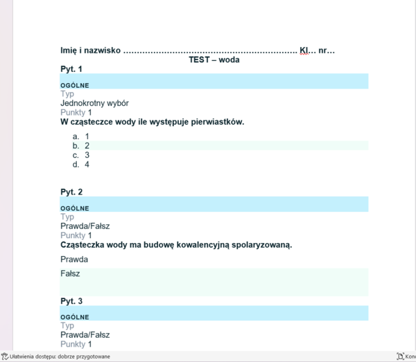 Test - woda i roztwory