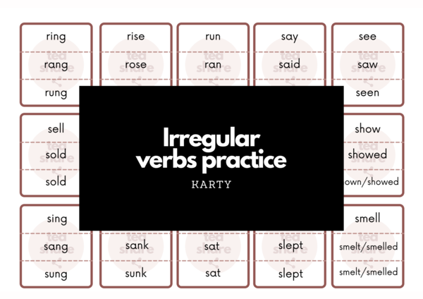 Irregular verbs practice (94 karty) uniwersalny materiał klasy 4-8