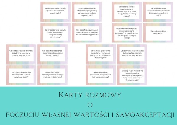 Karty rozmowy o poczuciu własnej wartości i samoakceptacji