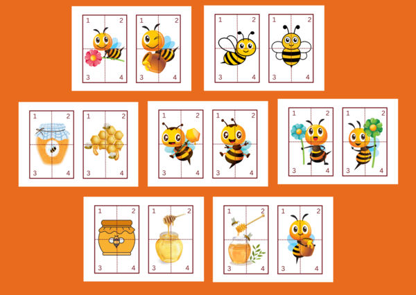 DZIEŃ PSZCZÓŁ - pszczoły – puzzle – układanka- układanki – WIOSNA – biblioteka – świetlica – przedszkole – 14 wersji