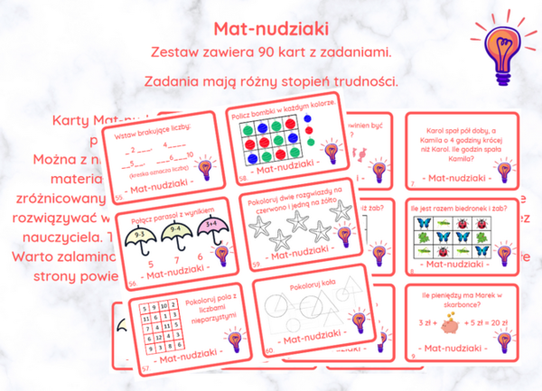 Matnudziaki - matematyka dla klasy 1 i 2. Zestaw 90 zadań.