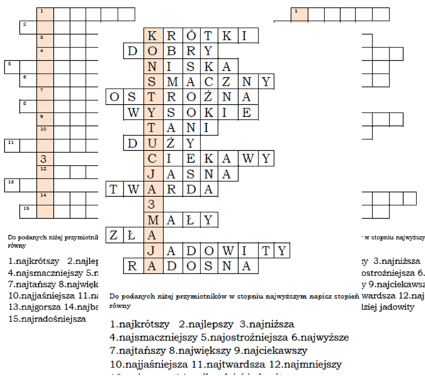 Przymiotnikowy logogryf dla klasy 2