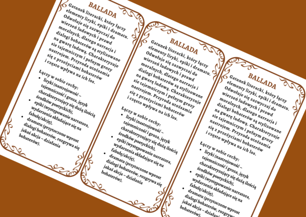 BALLADA – cechy – wklejka - wersja 2 – wklejki - powtórzenie - egzamin - GATUNKI SYNKRETYCZNE