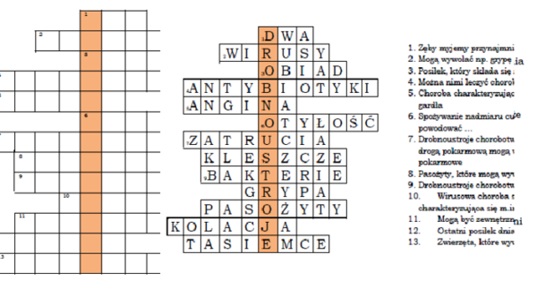 Logogryf do tematu Choroby zakaźne i pasożytnicze przyroda 4