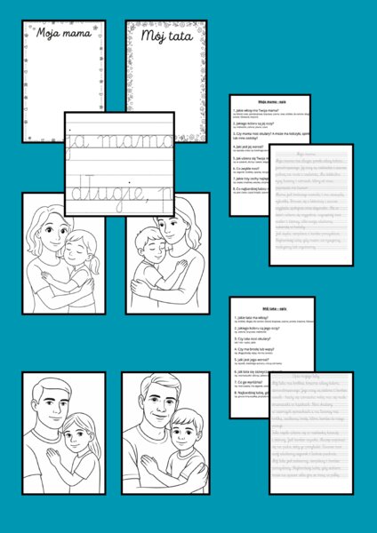 Pisanie po śladzie Opis mamy i taty kolorowanki