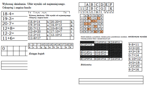 Kodowanki matematyczne dla klasy 1 do tematu "Książki wokół nas"