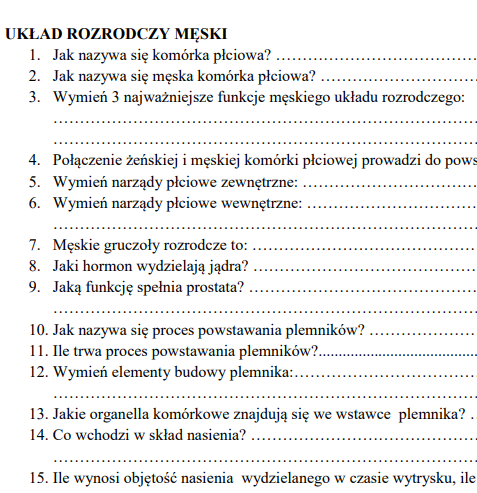 Układ rozrodczy męski - karta pracy