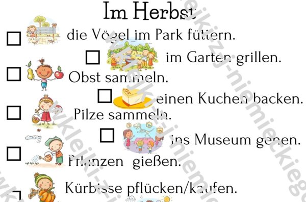 Wyzwania na jesień - język niemiecki - wklejka, karta pracy, wprowadzenie i utrwalenie słownictwa