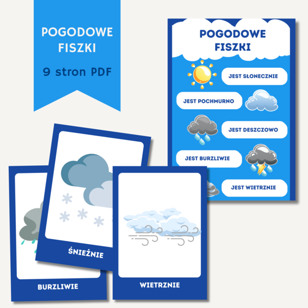 Pogoda FISZKI. Nauka Nazw Zjawisk Pogodowych po polsku. 9 Kart PDF