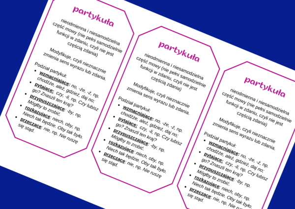 PARTYKUŁA – części mowy – wklejka – wklejki – egzamin – powtórzenie