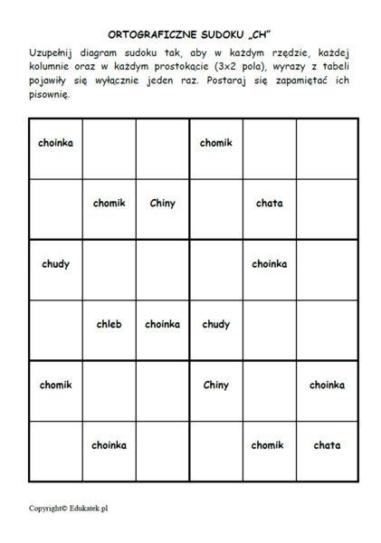 Sudoku - gry ortograficzne