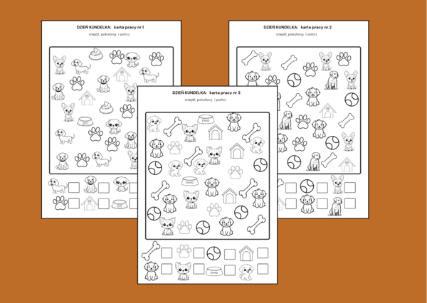 DZIEŃ KUNDELKA: znajdź, pokoloruj i policz – karta pracy – 3 wersje - biblioteka - świetlica - przedszkole