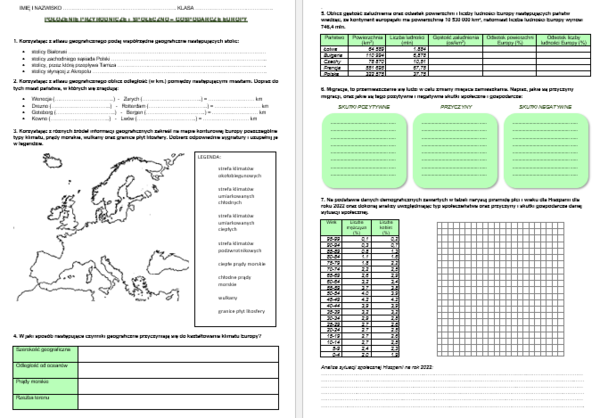 Środowisko przyrodnicze i społeczno-gospodarcze Europy - karta pracy