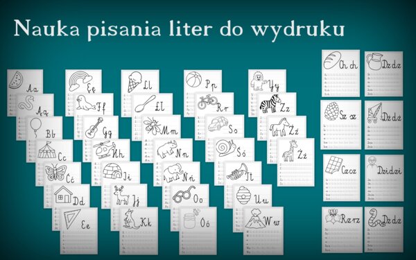 Nauka pisania liter do wydruku w dwóch formatach (jpg i pdf)