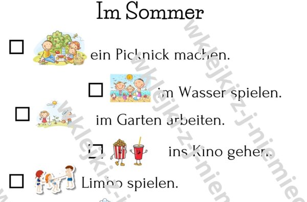 Wyzwania na lato - utrwalenie podstawowego słownictwa z j. niemieckiego - wklejka