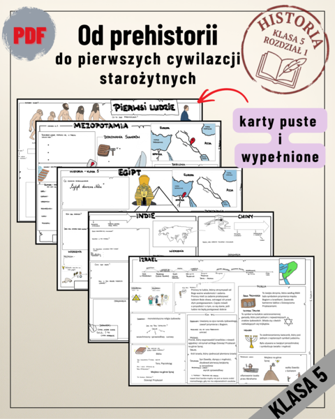 Historia 5: Od prehistorii do pierwszych cywilizacji starożytnych (5 kart pracy + odpowiedzi)