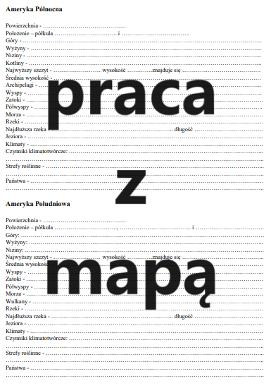 Ameryka Północna i Południowa - arkusz do uzupełnienia (praca z mapą)
