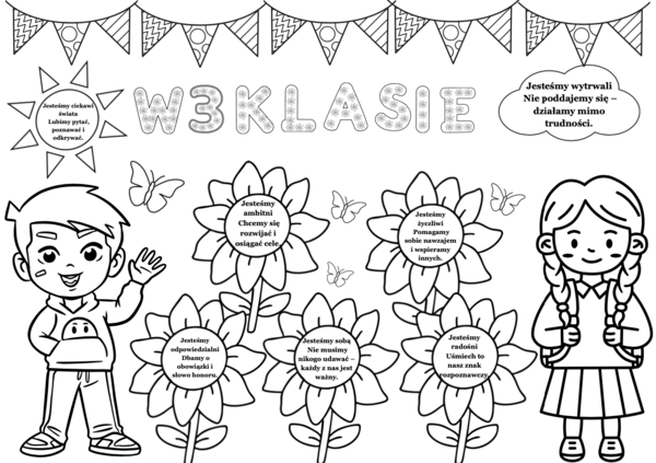 W Trzeciej klasie– gazetka do kolorowania z wartościami lub karta pracy dla dzieci| 25 stron w rozmiarze A4 i mniejszym