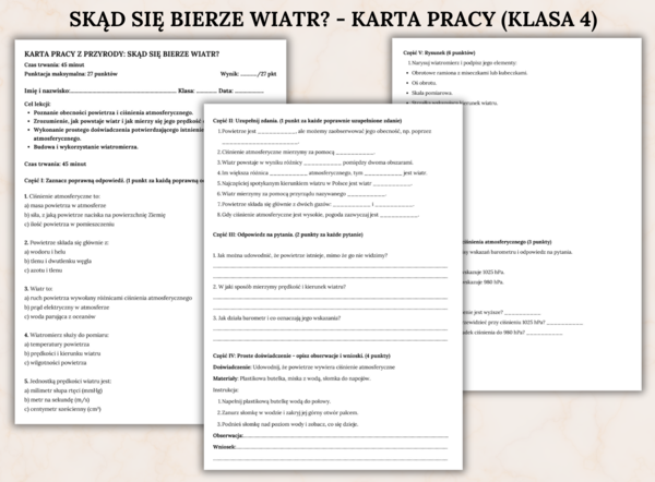 KARTA PRACY – Skąd się bierze wiatr? klasa 4 (45min)