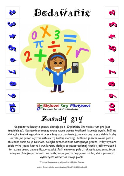 Dodawanie – Gra planszowa