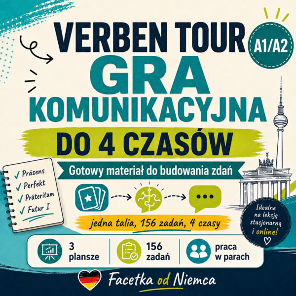 Verben Tour – gra komunikacyjna do Präsens, Perfekt, Präteritum i Futur I | 156 zadań