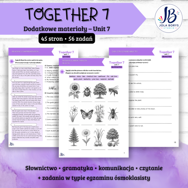 Together 7 Unit 7: Our Wonderful World – materiały dodatkowe: słownictwo, gramatyka, komunikacja, czytanie, E8 – karty pracy, ćwiczenia