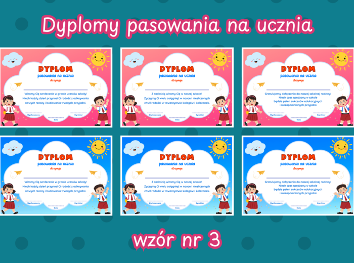 DYPLOMY PASOWANIA NA UCZNIA – wzór nr 3