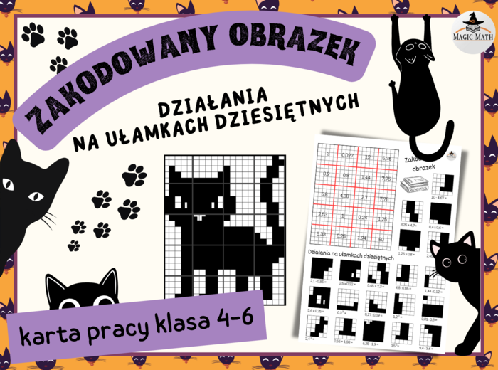 ZAKODOWANY OBRAZEK – Działania na ułamkach dziesiętnych - Dzień Kota, Andrzejki, Halloween