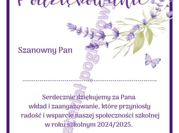 Podziękowanie dla rodziców na koniec roku szkolnego 2024/2025