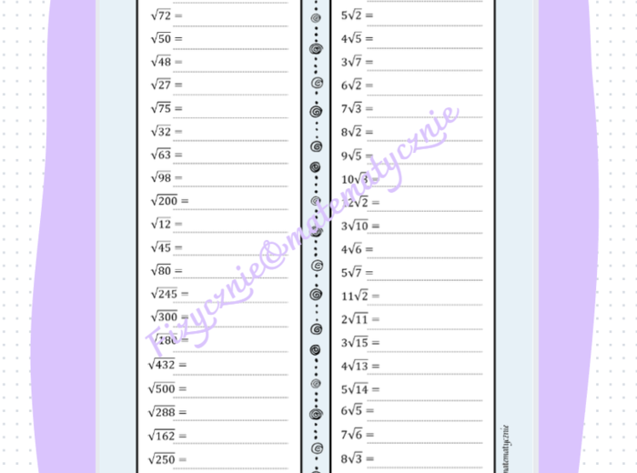 Wyłączanie czynnika przed znak pierwiastka oraz włączanie czynnika pod znak pierwiastka - karta pracy.