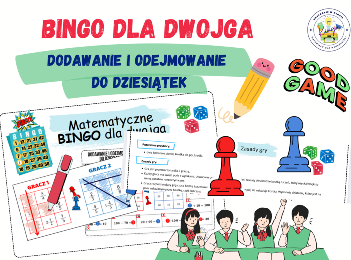 BINGO dla dwojga – Dodawanie i odejmowanie do dziesiątek / gra planszowa