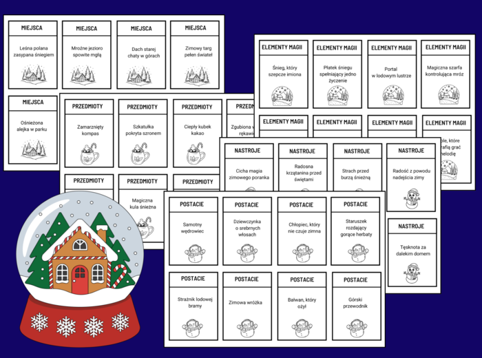 ❄️🎄Karty inspiracji - Zestaw kreatywnych kart do pisania zimowych opowiadań dla dzieci i młodzieży🌟 - zima - opowiadanie - ćwiczenia redakcyjne - 120 szt.