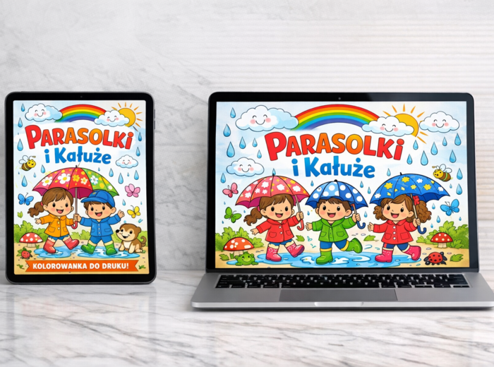 Kolorowanka: Parasolki i kałuże