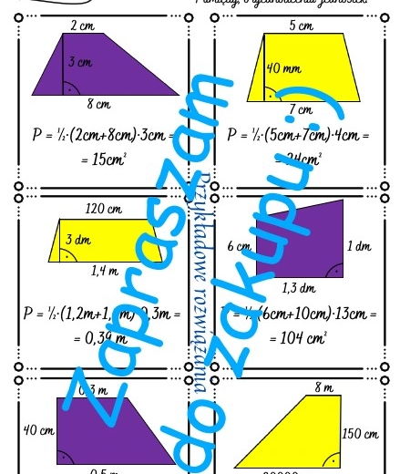 Karta pracy, kartkówka - obliczanie pól trapezów.