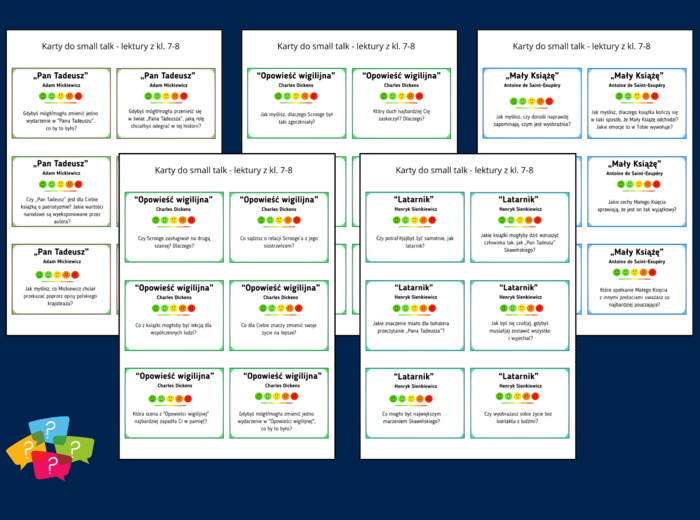 LEKTURY OBOWIĄZKOWE z kl. 7-8 – Karty do SMALL TALK – 252 pytania – 14 lektur - gra