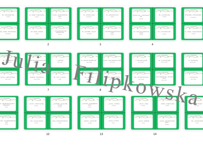Present Perfect/ Karty do mówienia/ Mówienie/ Speaking/ Zestaw/ Pakiet/ Klasy 4-8/ Klasy 4-6/ Klasy 6-8/ SP/ Warm-up/ Rozgrzewka/ Gramatyka/ Grammar/ Speaking cards grammar/ Grammar cards/ E8