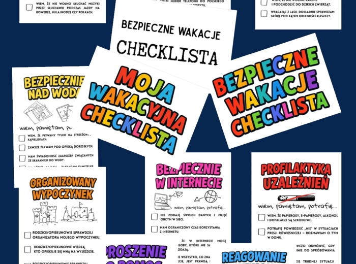 Bezpieczne wakacje - checklista dla uczniów - gazetka proflaktyczna