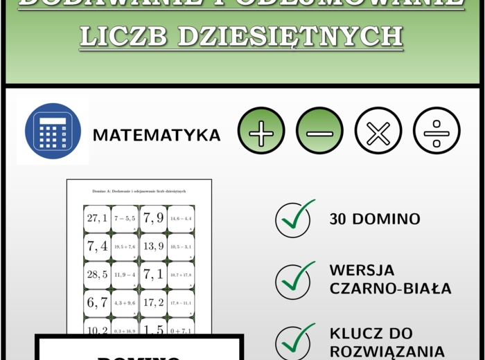 Domino - Dodawanie i odejmowanie liczb dziesiętnych | matematyka