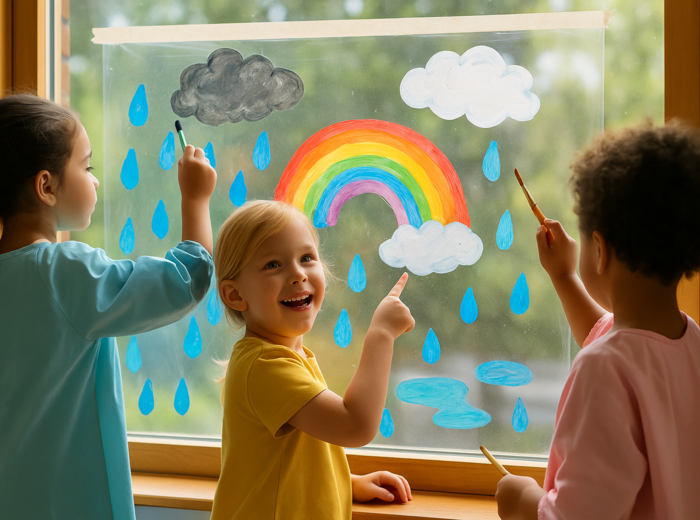 Malowanie deszczu na folii okiennej