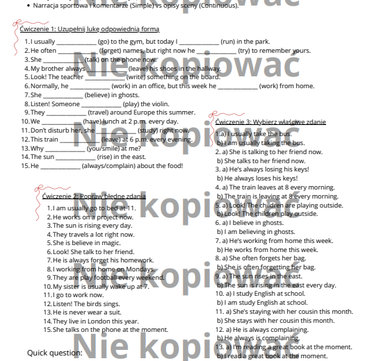 Karta Pracy Master the Tenses - Present Simple v. Continuous v. Perfect B1/B2