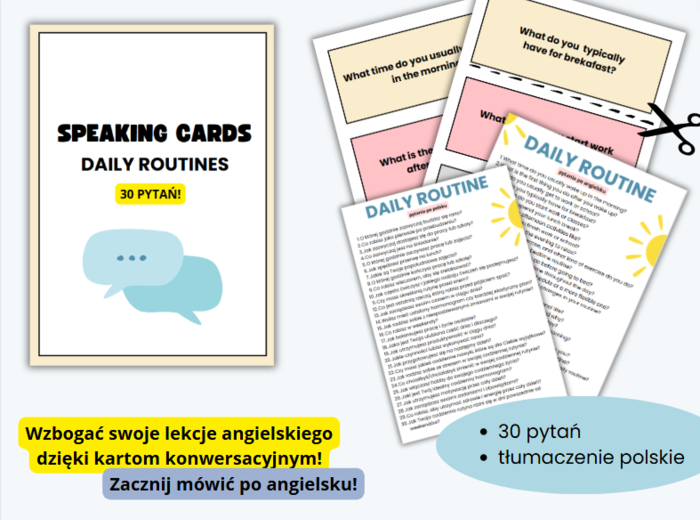 Speaking cards, daily routine - karty konwersacyjne, po angielsku, życie codzienne