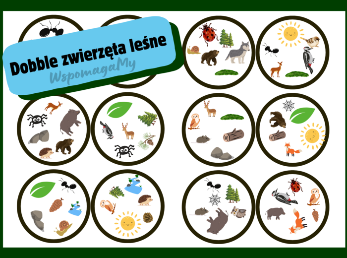 Gra dla przedszkolaków Dobble - ale pary, zwierzęta leśne, las
