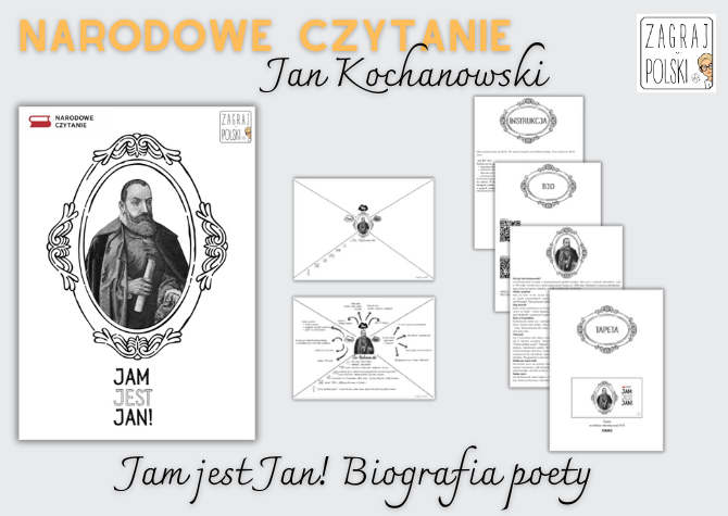 Jam jest Jan! – Jan Kochanowski, biogram – Narodowe Czytanie 2025 – materiał dla SP (film/tekst + notatka graficzna, tapeta na tablicę interaktywną; pełny pomysł na lekcję bez podręcznika)