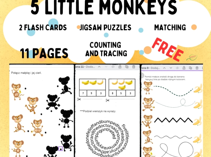 5 little monkeys rymowanka dziecięca piosenka UTRWALENIE LICZB 1-5