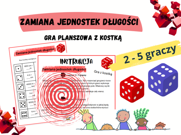 Zamiana jednostek długości - gra planszowa z kostką