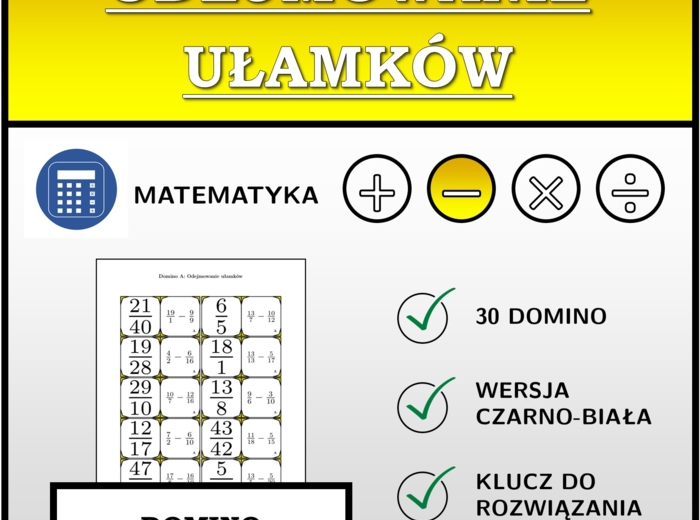 Domino - Odejmowanie ułamków | matematyka