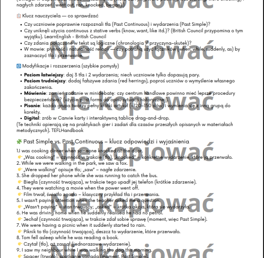 Scenariusz i karta pracy "Power cut in the town center" Past Simple v. Continuous B1